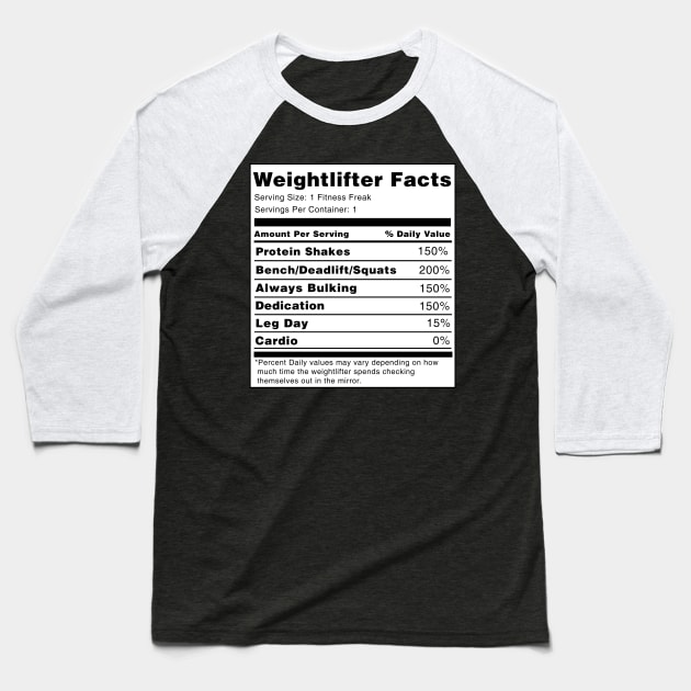 Weightlifter Facts Baseball T-Shirt by swiftscuba